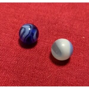 Vintage Akro Agate Blue &White Glass Marbles (2)